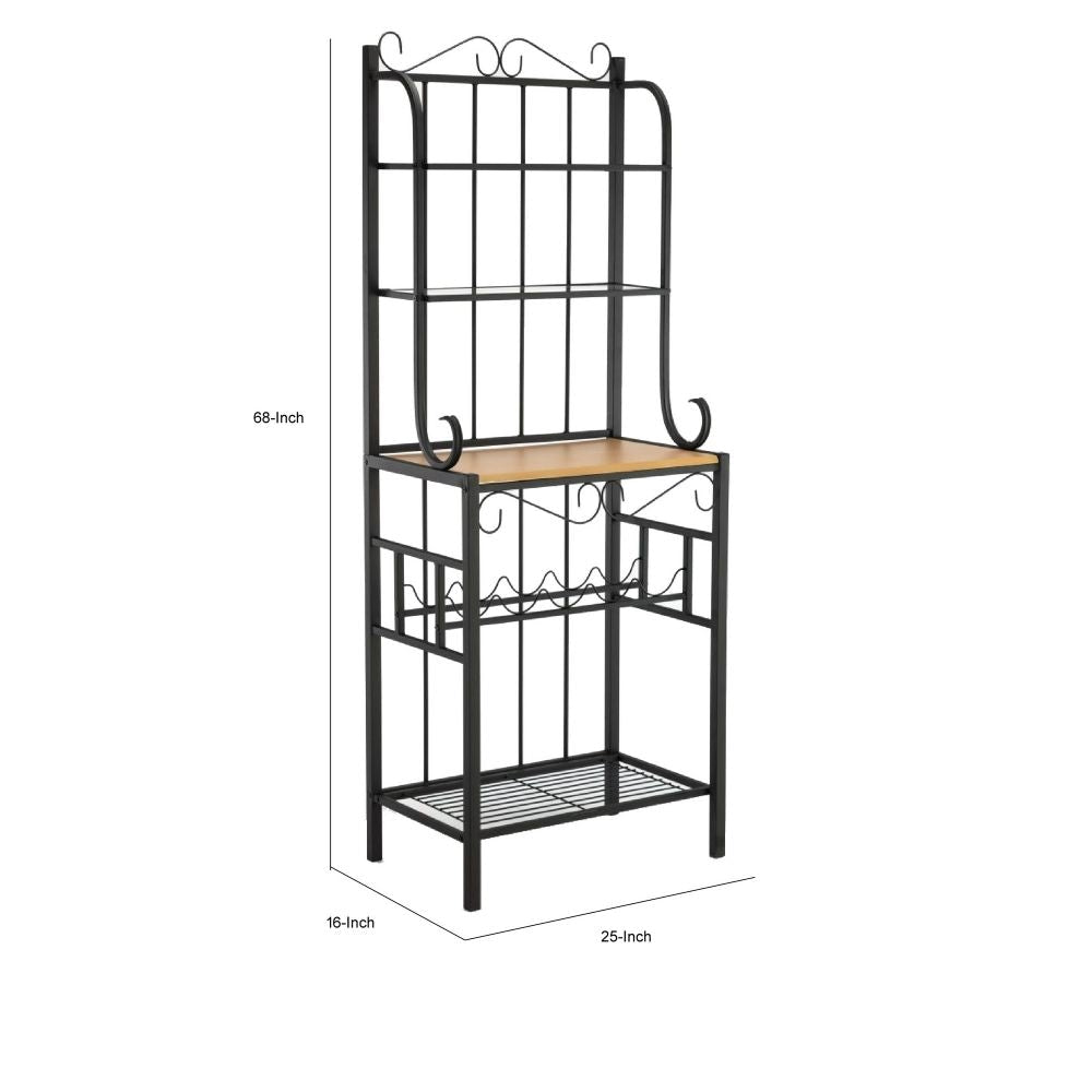 68 Bakers Rack 4 Shelves 5 Bottle Holders Black Metal By Casagear Home BM299384