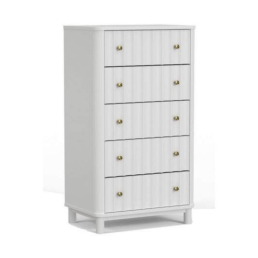 Aya 48" Tall 5 Drawer Dresser, Scalloped Front, White Wood By Casagear Home