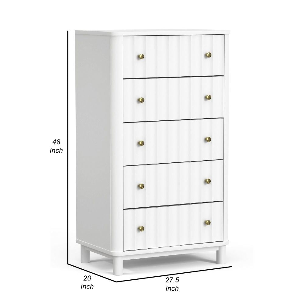 Aya 48 Tall 5 Drawer Dresser Scalloped Front White Wood By Casagear Home BM299467