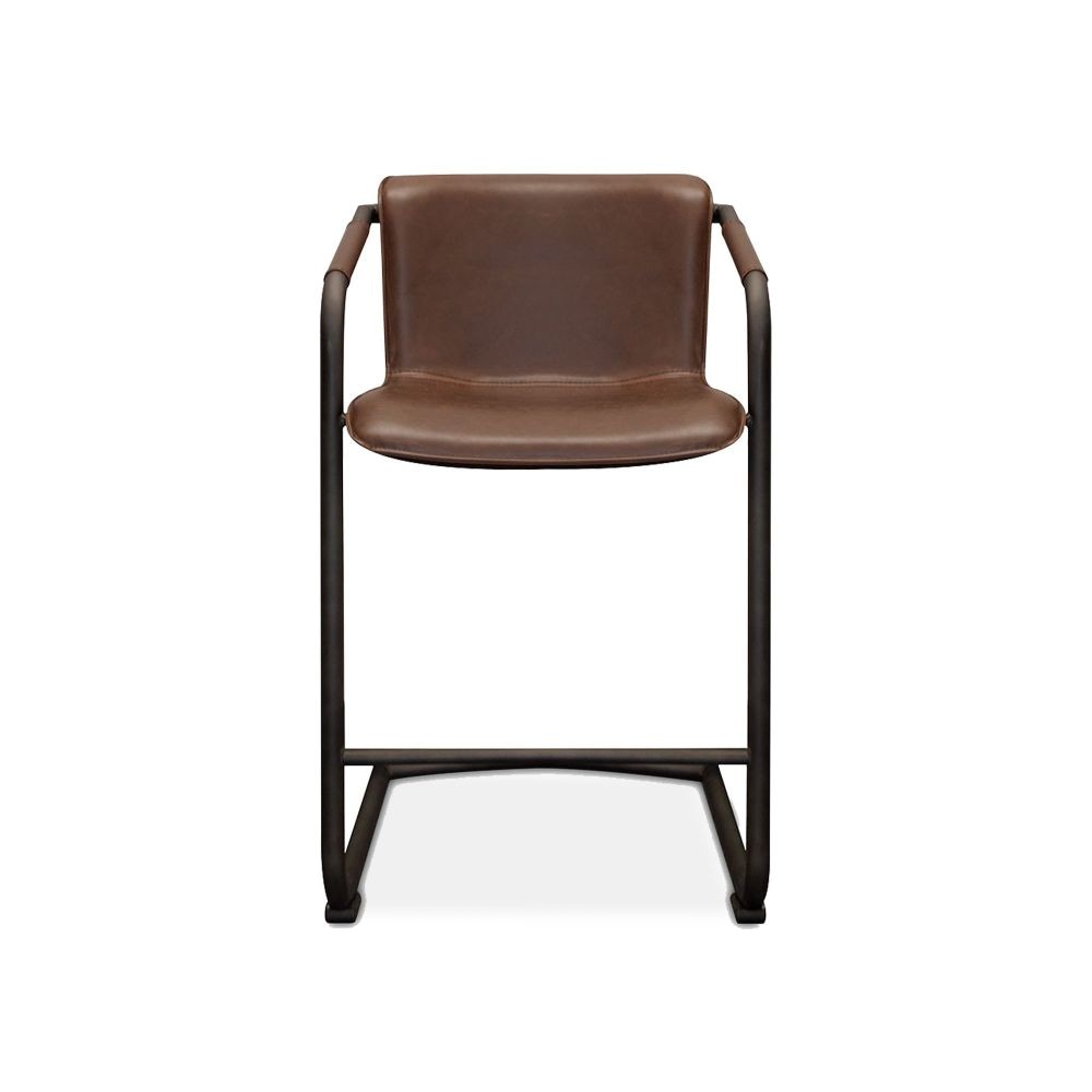 27 Counter Stool Chair Set of 2 Brown Vegan Faux Leather By Casagear Home BM299509