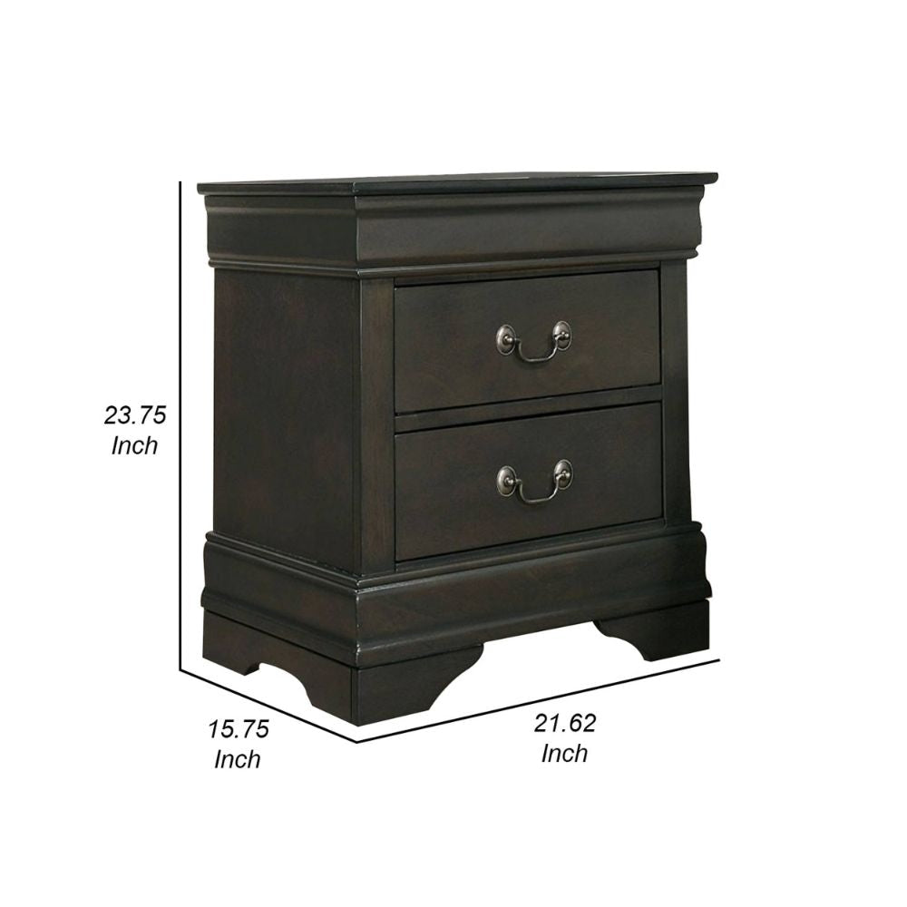 Ryla 24 Wood Nightstand 2 Drawers Metal Handles Gray By Casagear Home BM300576