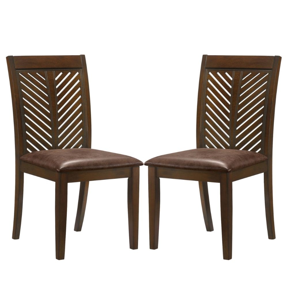 Noha 18" Dining Chair, Set of 2, Chevron Backrest, Brown By Casagear Home