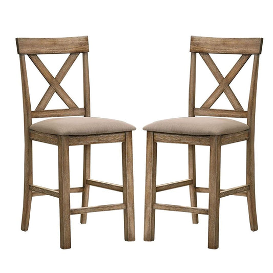 Sera 26" Counter Height Chair, Set of 2, Brown Wood, Fabric By Casagear Home