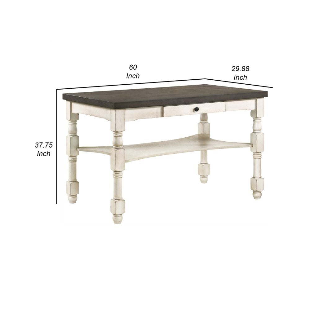 Swan 60 Counter Height Table Turned Legs Ivory Wood Gray By Casagear Home BM300664