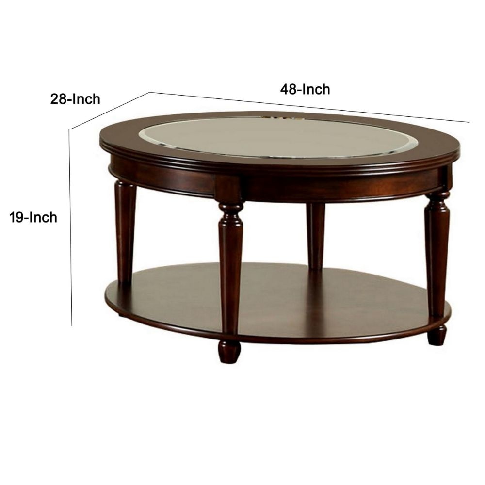 48 Coffee Table Glass Top Turned Legs Shelf Brown By Casagear Home BM300666