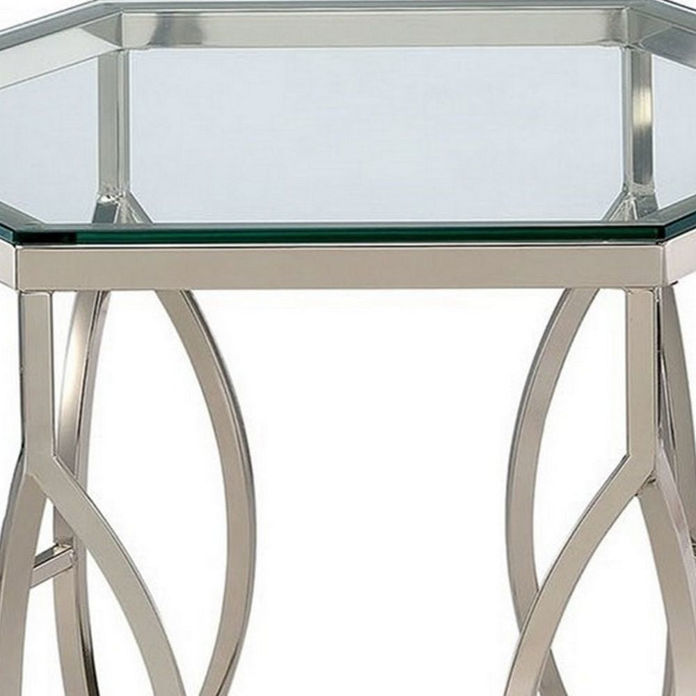 Slade 26 Side End Table Hexagonal Geometric Base Chrome By Casagear Home BM300668