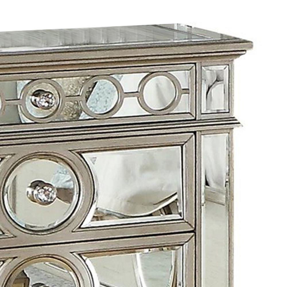 Jack 29 Nightstand 3 Drawers USB Mirror Panels Silver By Casagear Home BM300682