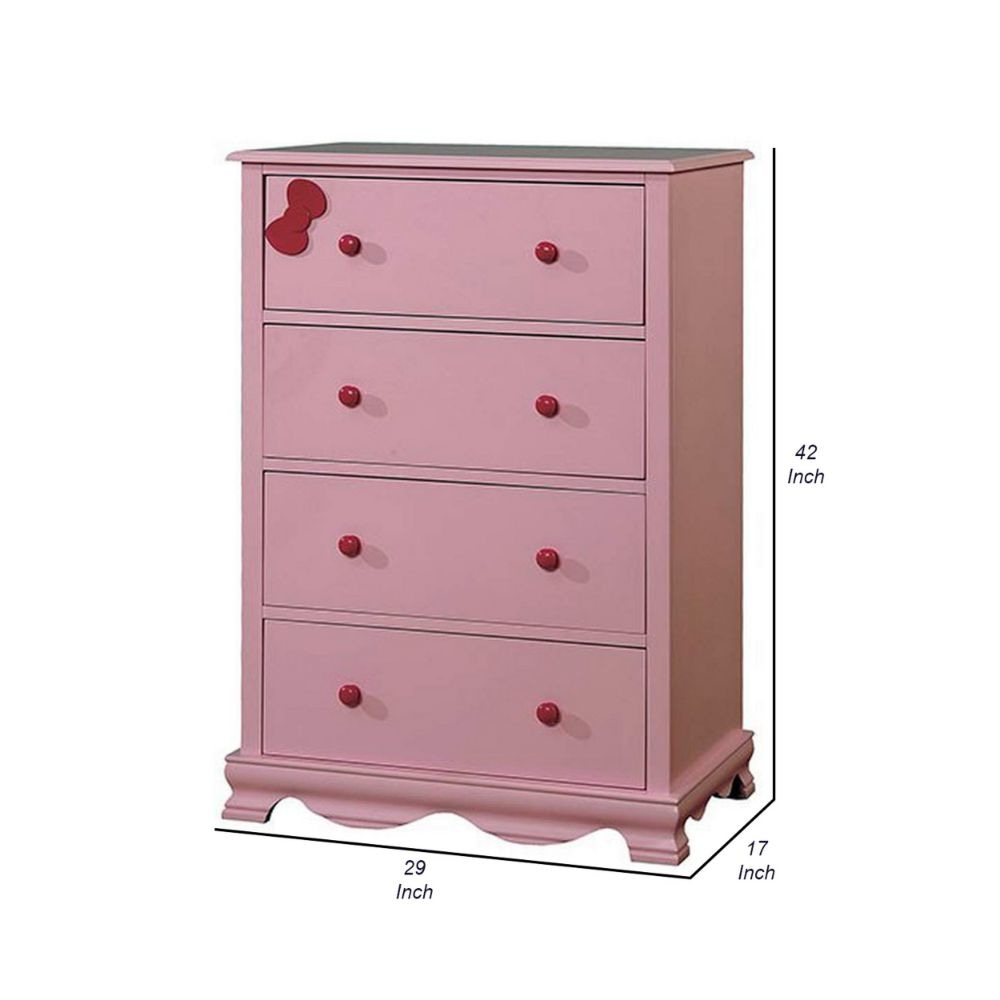 Zina 42 Tall Dresser Chest 5 Drawers Bow Accent Pink By Casagear Home BM300689