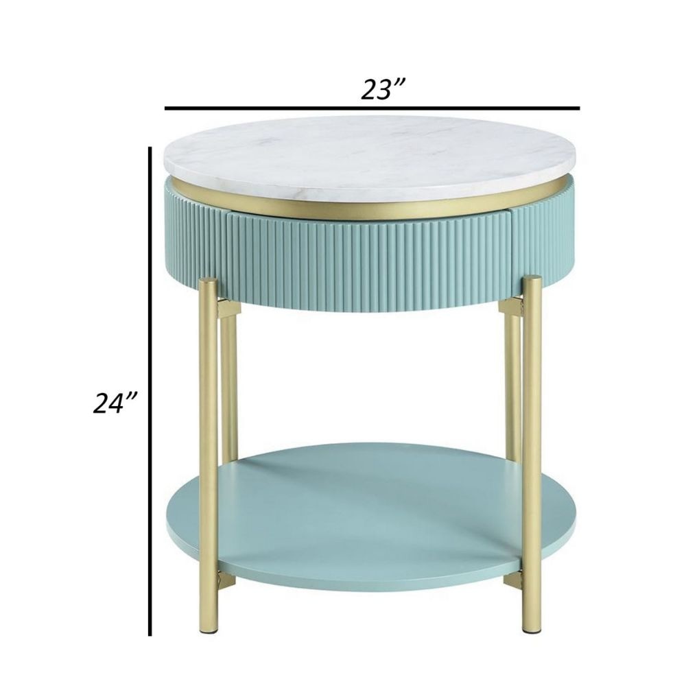 Ville 23 Round Side End Table Faux Marble Top White Teal By Casagear Home BM300713