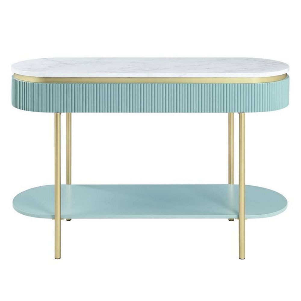 Ville 48 Sofa Console Table Faux Marble Top White Teal By Casagear Home BM300714