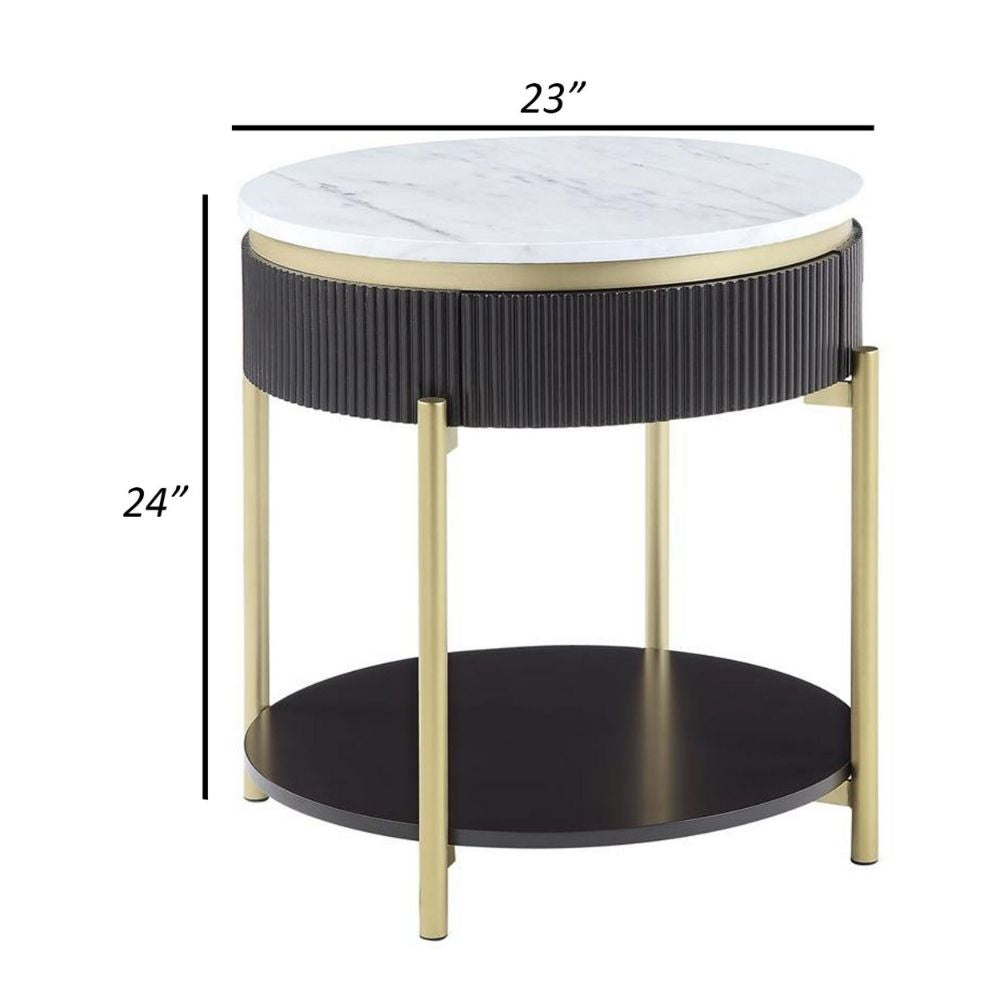 Ville 23 Round Side End Table White Faux Marble Top Brown By Casagear Home BM300716