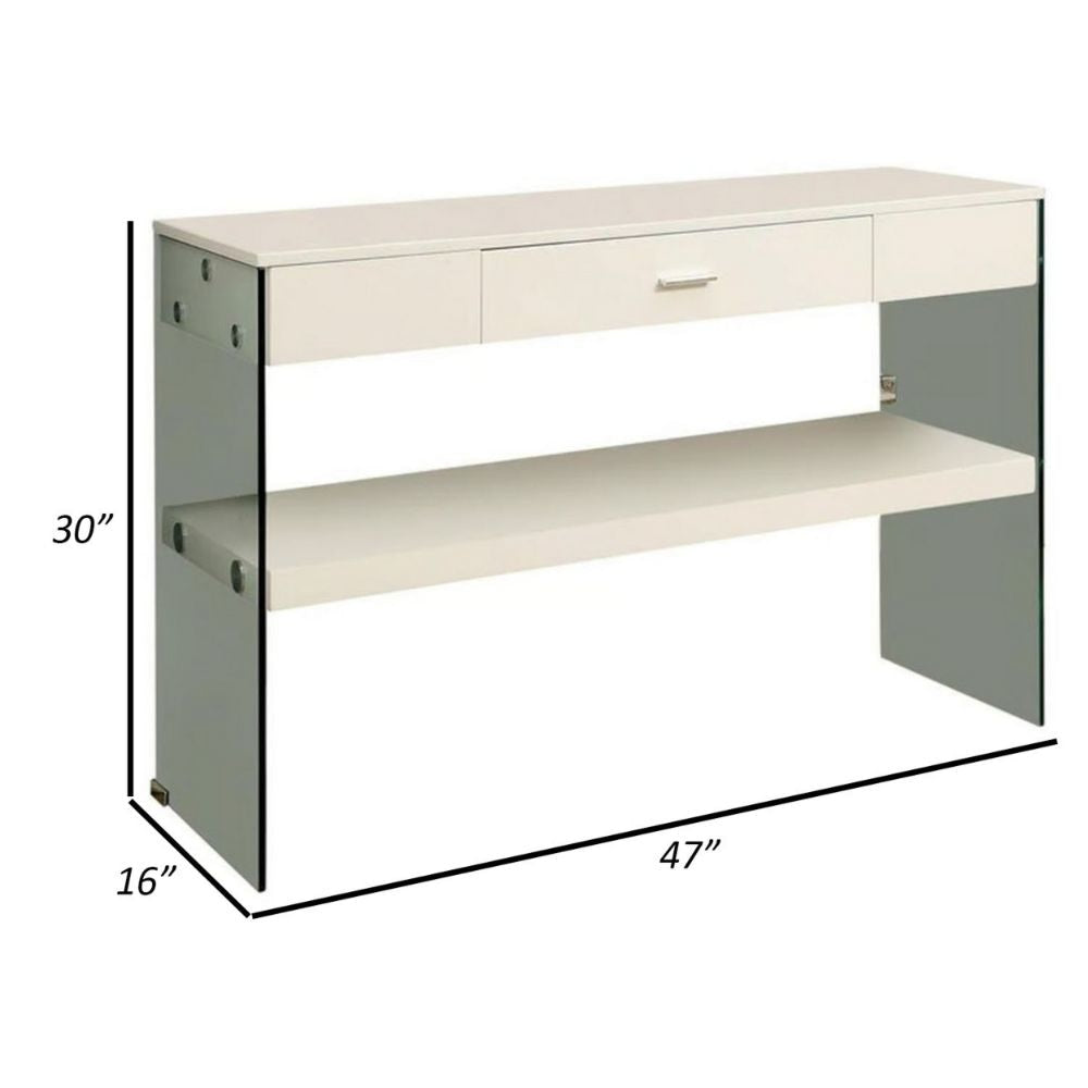 Stub 47 Wood Sofa Console Table 1 Drawer Glossy White By Casagear Home BM300720