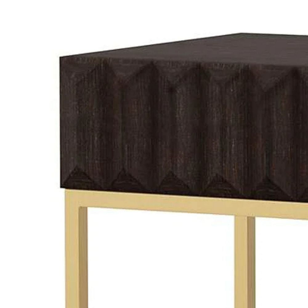 Bran 24 Modern Side End Table Gold Steel Base Brown Wood By Casagear Home BM300728