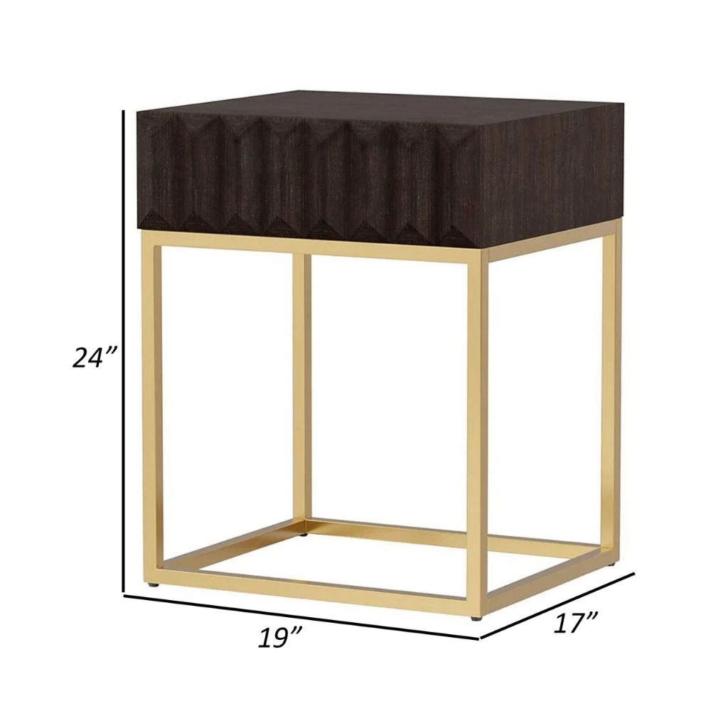 Bran 24 Modern Side End Table Gold Steel Base Brown Wood By Casagear Home BM300728