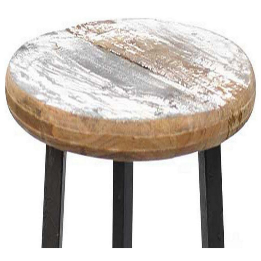 24 Accent Stool Brown Wood Seat Black Metal Frame By Casagear Home BM300756