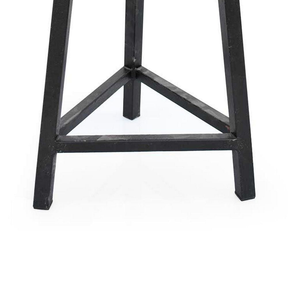 24 Accent Stool Brown Wood Seat Black Metal Frame By Casagear Home BM300756