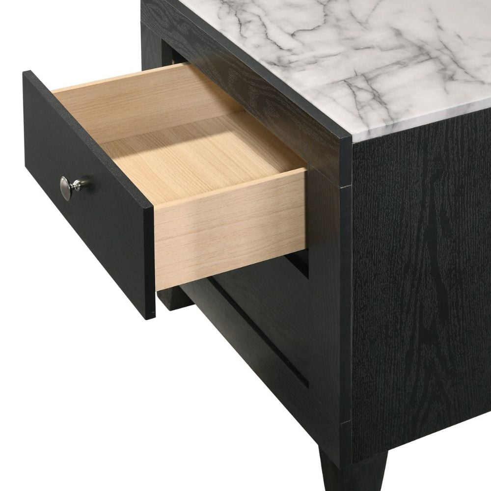 Yoh 23 2 Drawer Nightstand Marble Top Metal Knobs Black By Casagear Home BM300824