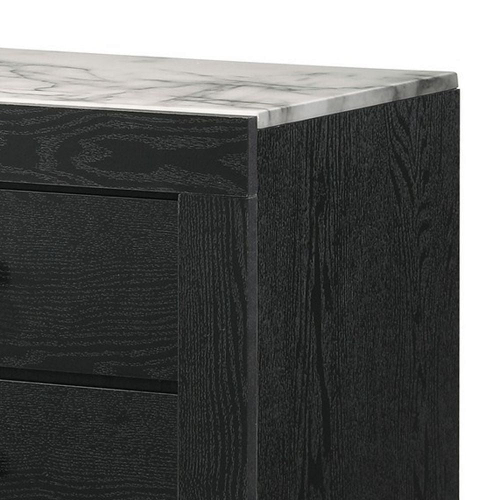 Yoh 23 2 Drawer Nightstand Marble Top Metal Knobs Black By Casagear Home BM300824