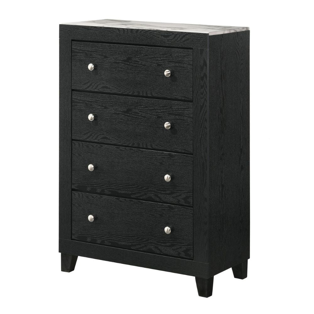 Yoh 47 4 Drawer Dresser Chest Marble Top Metal Black By Casagear Home BM300825