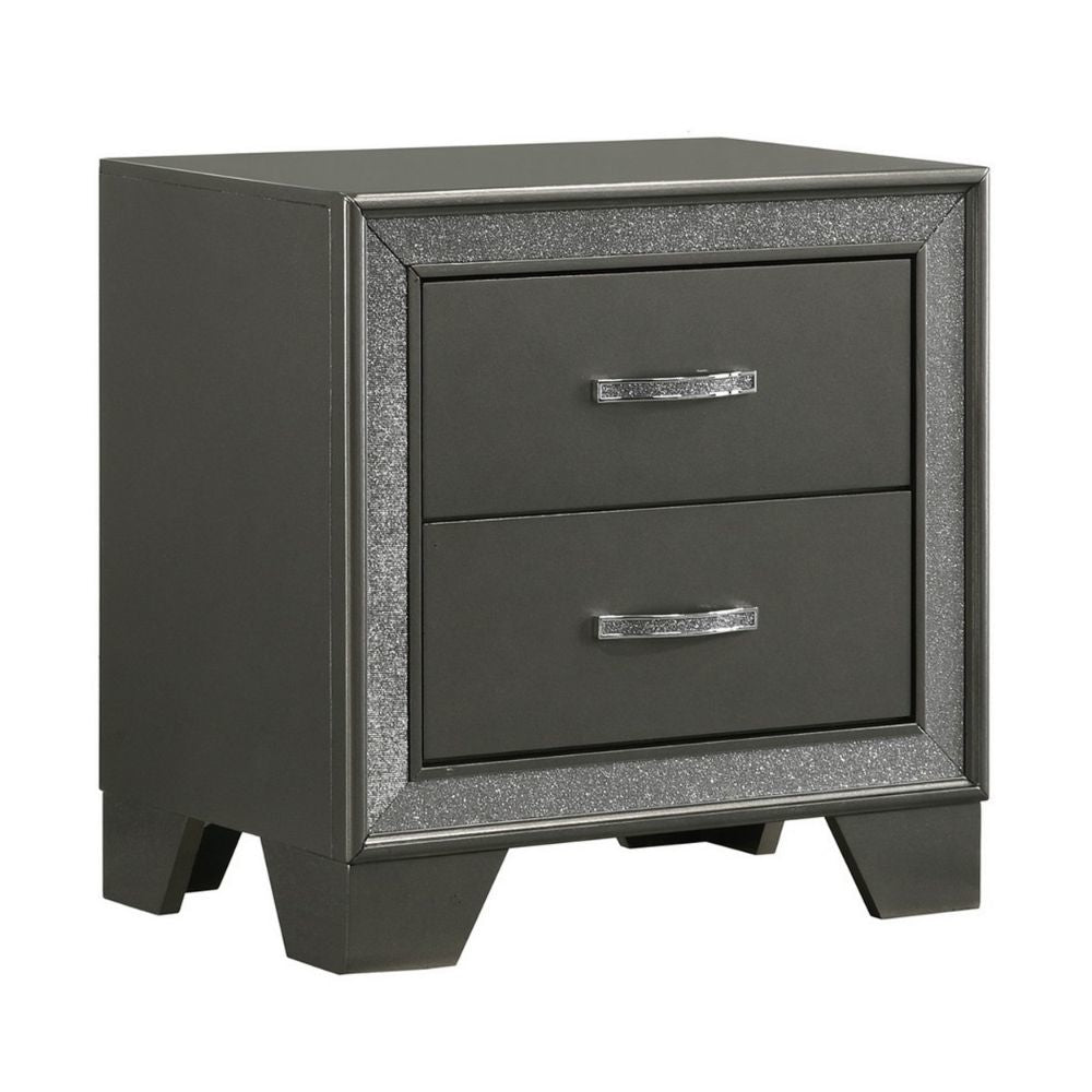 Zula 24" 2 Drawer Nightstand, Faux Diamond Trim, Metal, Gray By Casagear Home