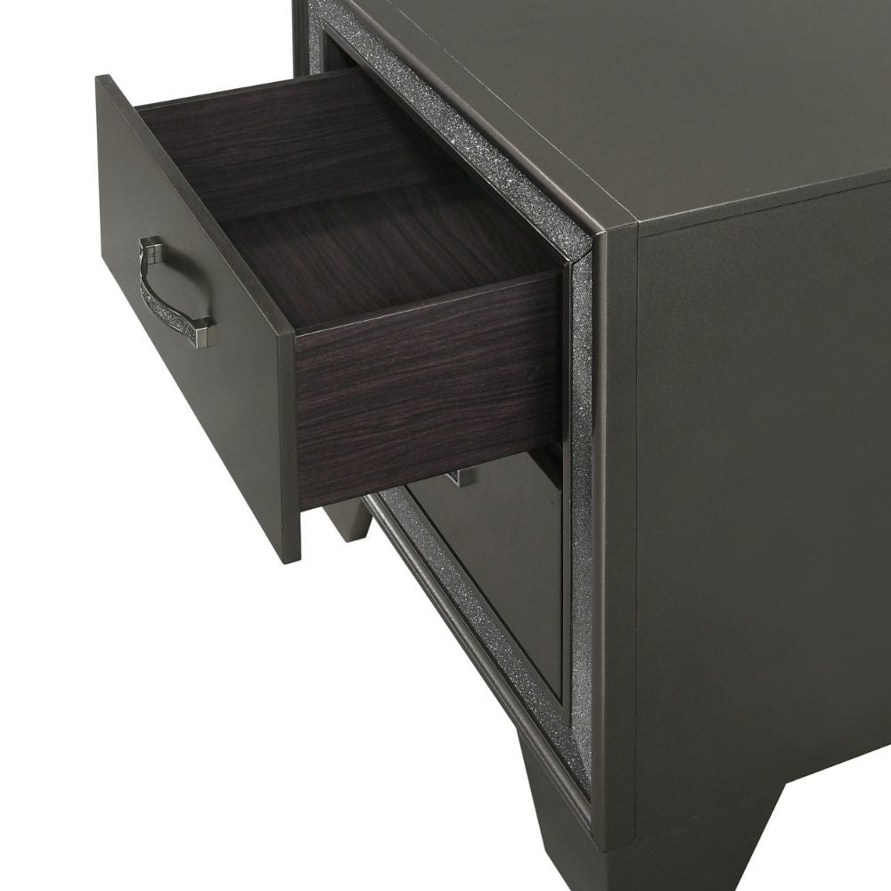 Zula 24 2 Drawer Nightstand Faux Diamond Trim Metal Gray By Casagear Home BM300826