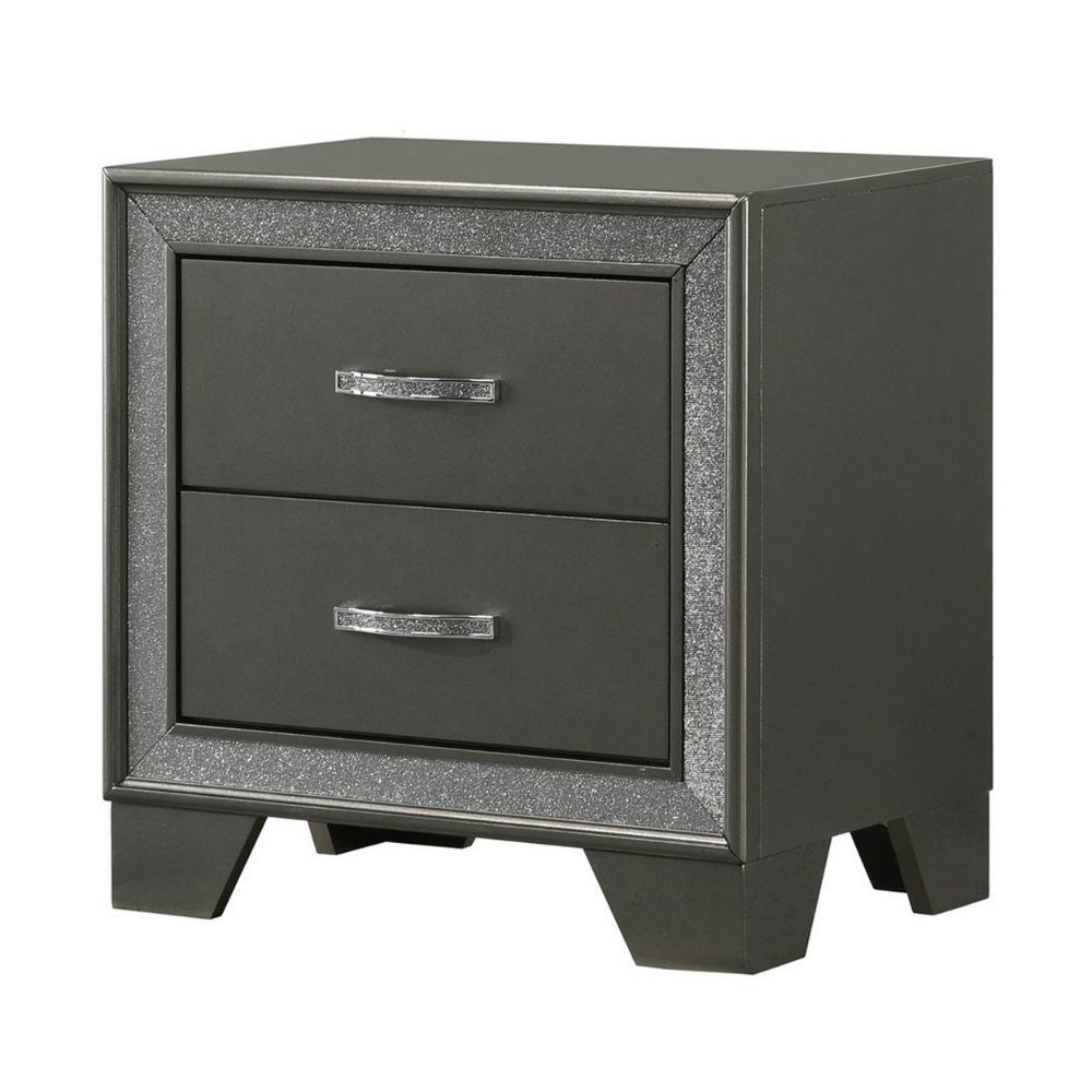 Zula 24 2 Drawer Nightstand Faux Diamond Trim Metal Gray By Casagear Home BM300826