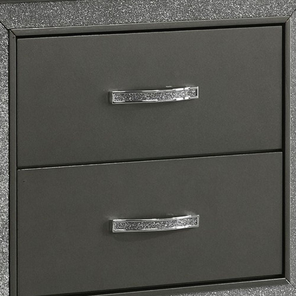 Zula 24 2 Drawer Nightstand Faux Diamond Trim Metal Gray By Casagear Home BM300826