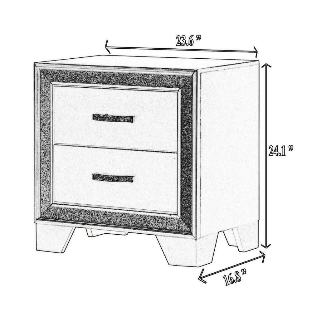 Zula 24 2 Drawer Nightstand Faux Diamond Trim Metal Gray By Casagear Home BM300826