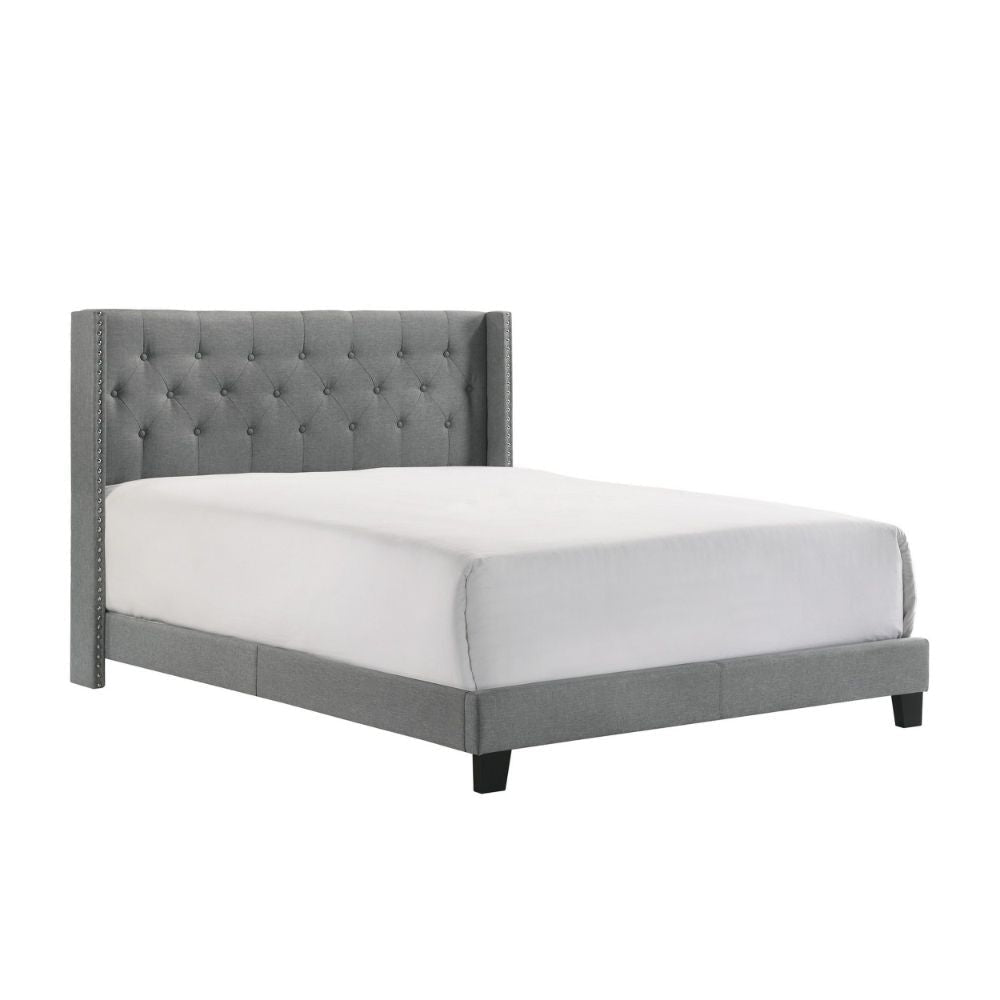 Lih Modern Queen Bed, Tufted Headboard, Nailhead Trim, Gray By Casagear Home