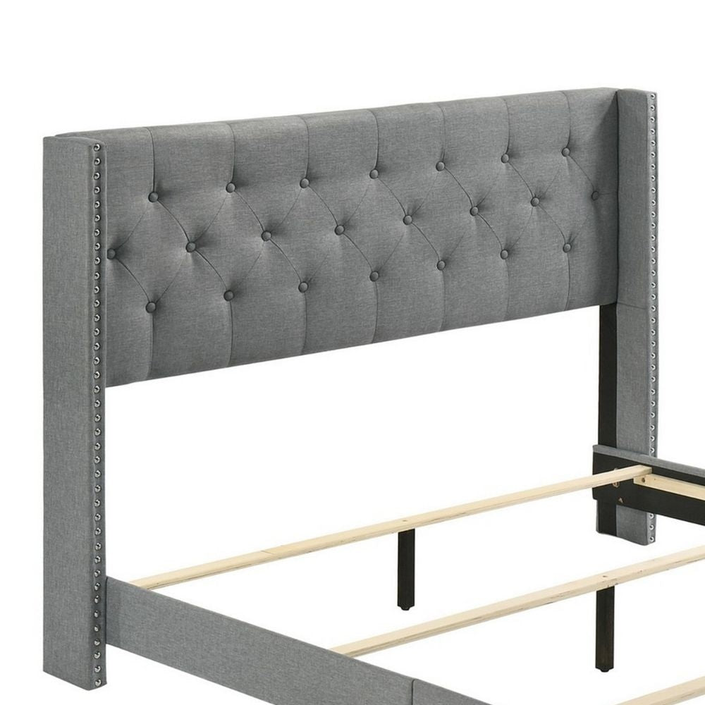 Lih Modern Queen Bed Tufted Headboard Nailhead Trim Gray By Casagear Home BM300848