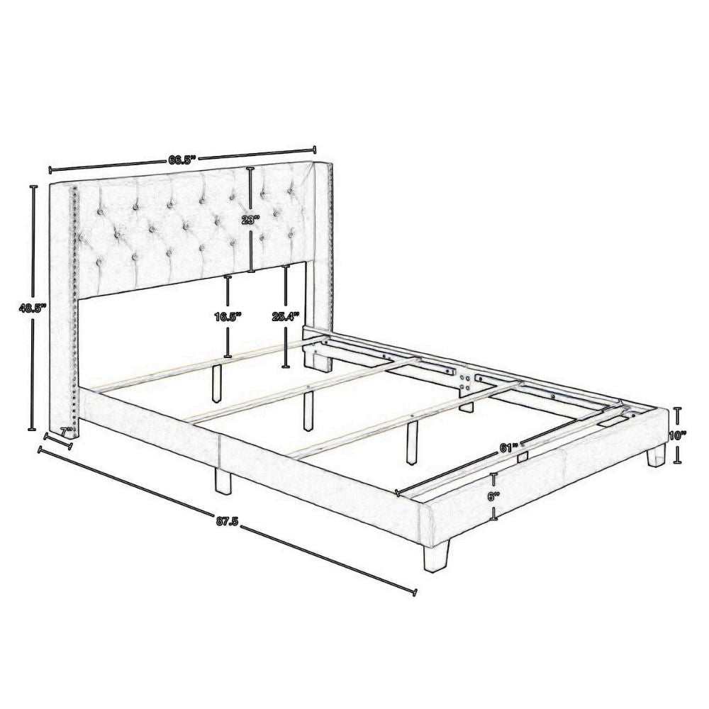 Lih Modern Queen Bed Tufted Headboard Nailhead Trim Gray By Casagear Home BM300848