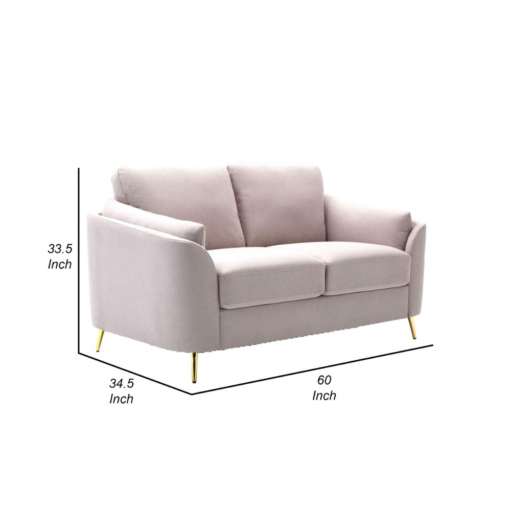 Jace 60 Loveseat Beige Polyester Gold Metal Legs By Casagear Home BM300915