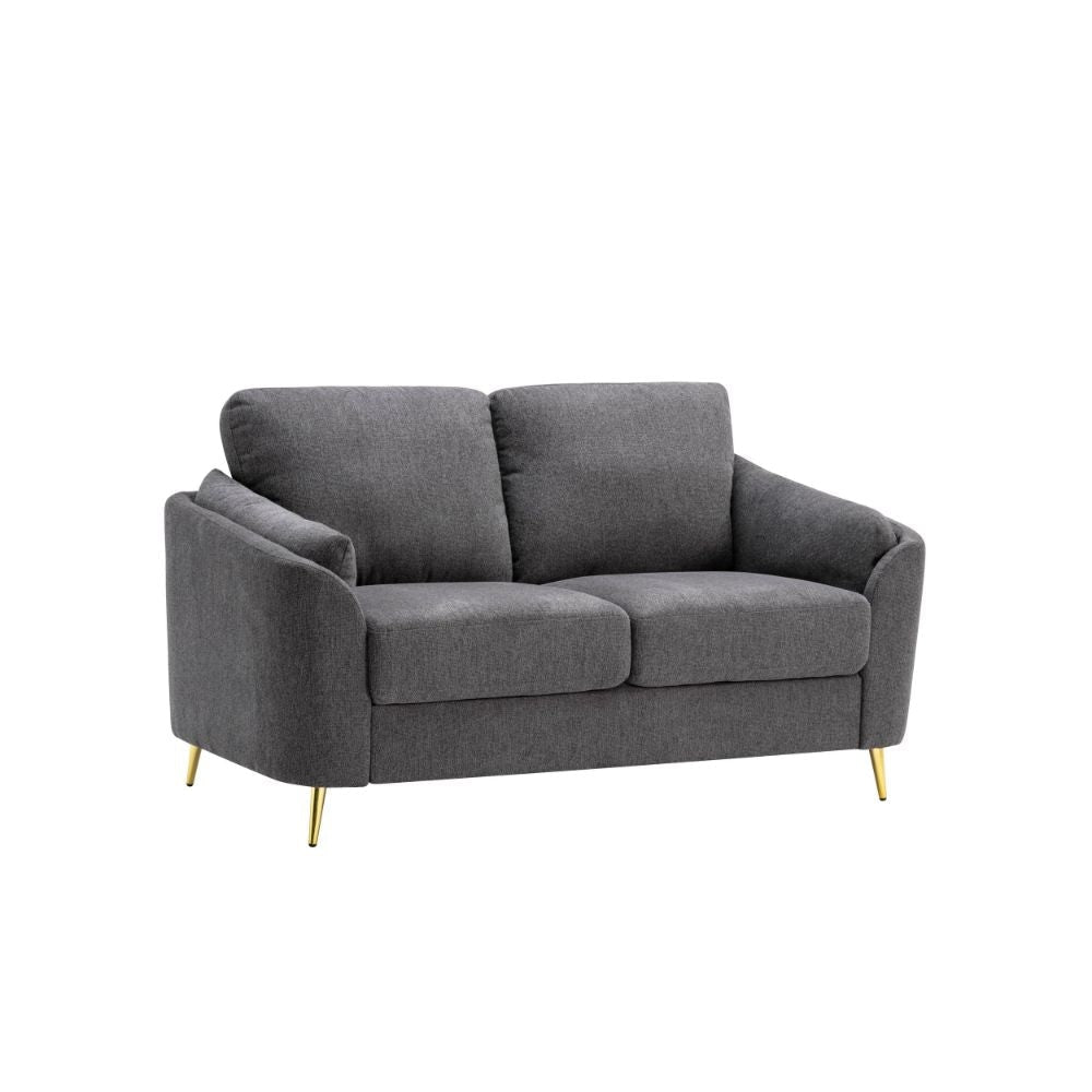 Jace 60" Loveseat, Dark Gray Polyester, Gold Metal Legs, By Casagear Home