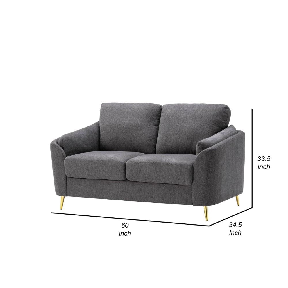 Jace 60 Loveseat Dark Gray Polyester Gold Metal Legs By Casagear Home BM300918