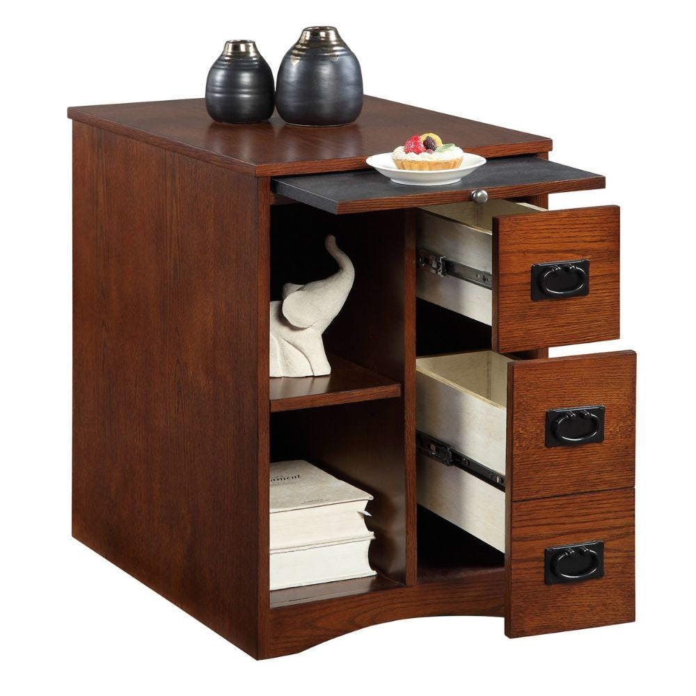 24 Side End Table 3 Drawers Pull Out Tray Oak Brown By Casagear Home BM300926