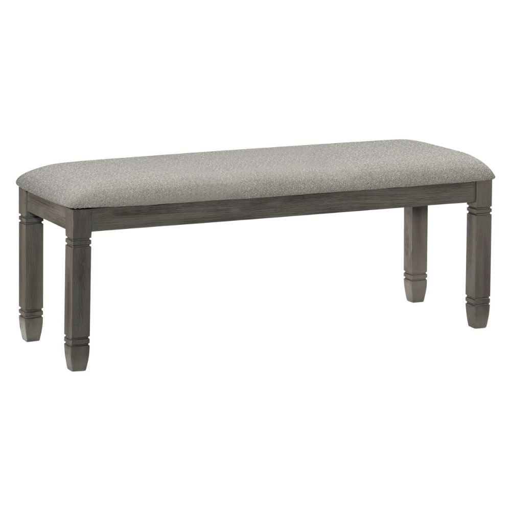 Rome 48" Bench, Gray Fabric, Padded Seat, Antique Gray Wood By Casagear Home