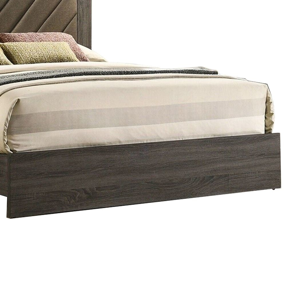 Cato Queen Size Bed Upholstered Brown Headboard Gray By Casagear Home BM301356