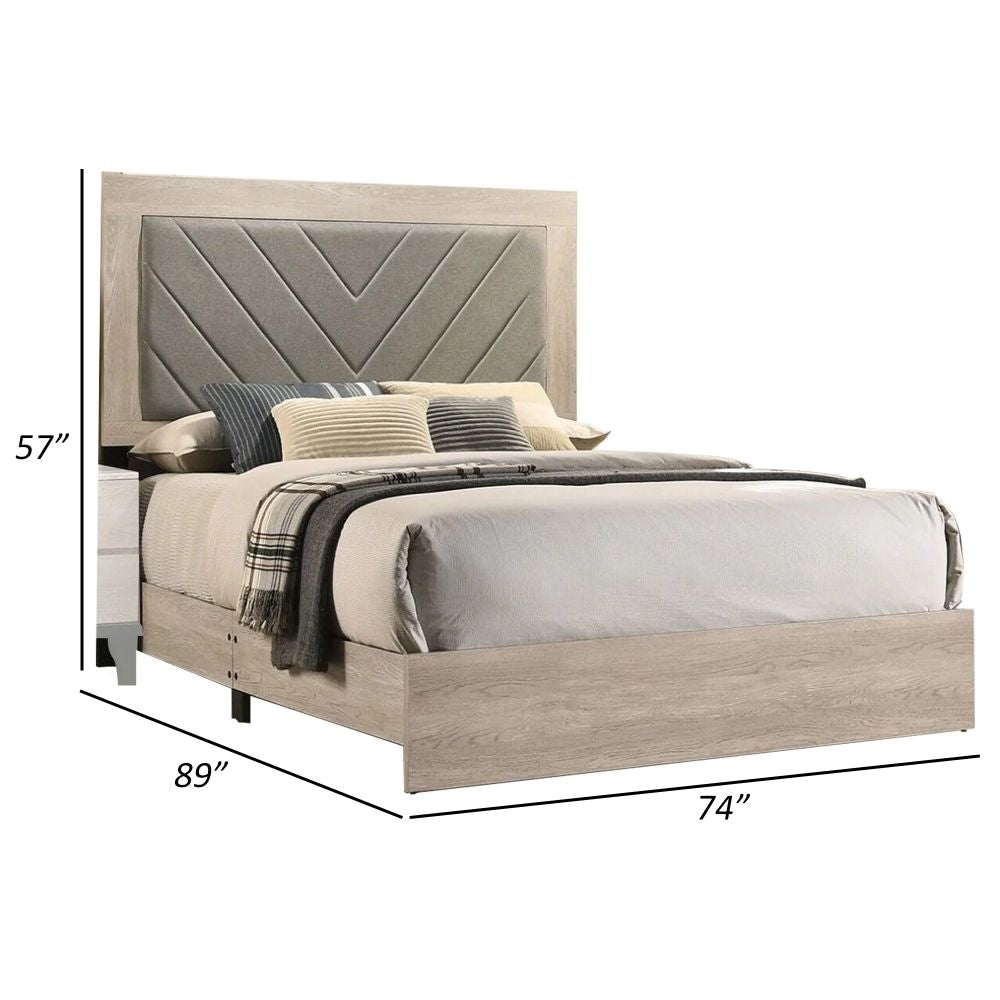 Cato California King Bed Upholstered Gray Headboard Cream By Casagear Home BM301357