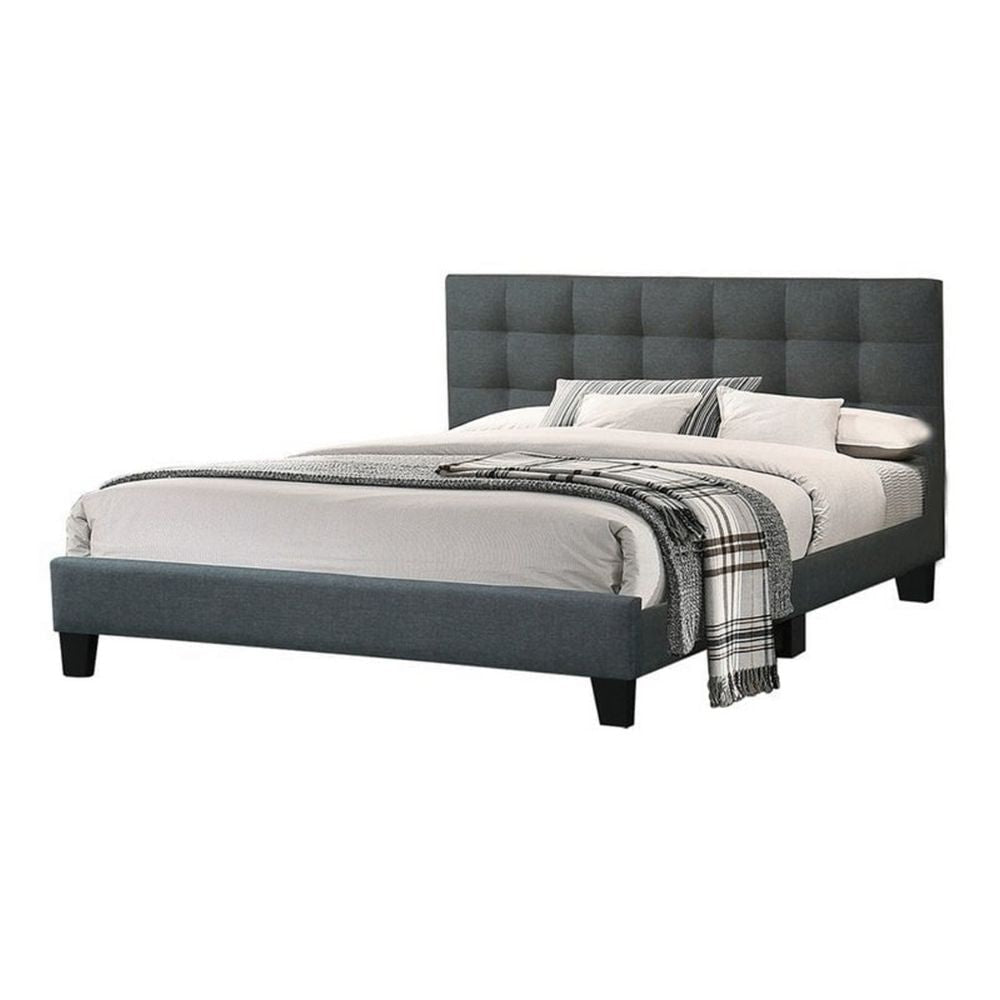 Dex Queen Size Bed, Plush Tufted Upholstery, Charcoal Gray By Casagear Home