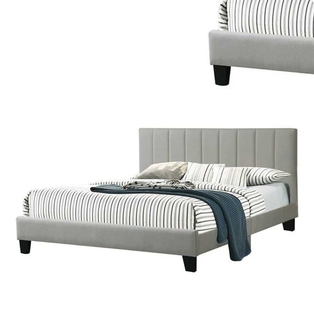 Eve King Size Bed Channel Tufting Light Gray Upholstery By Casagear Home BM301438