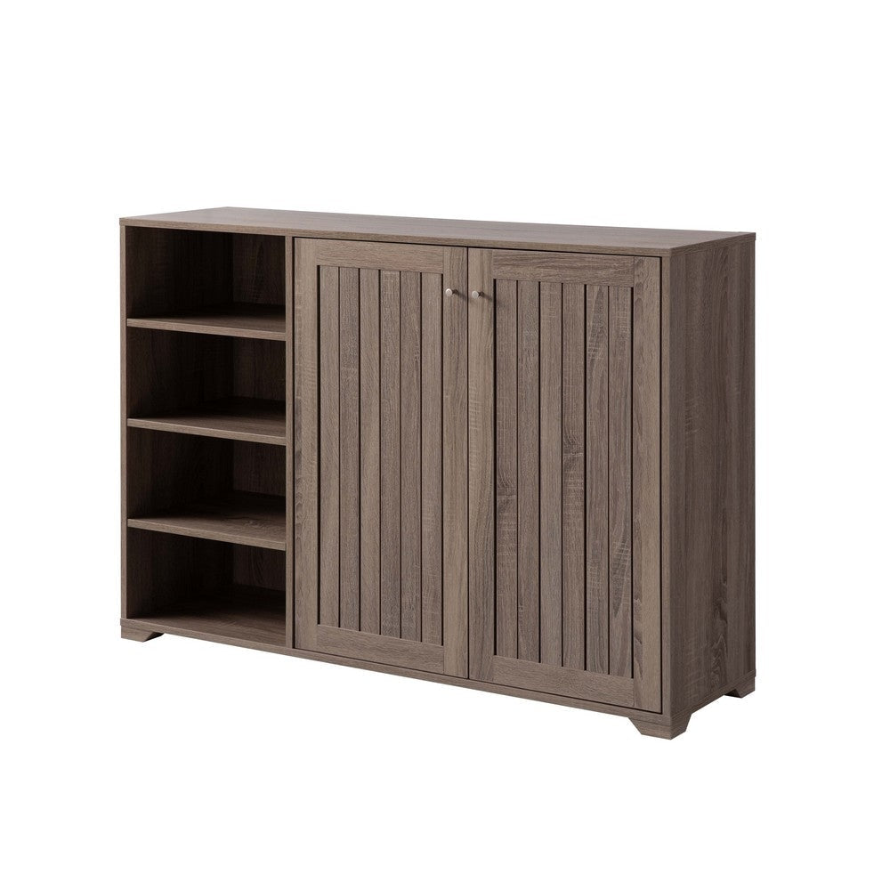 47 Inch Double Door Cabinet Console with 4 Open Shelves Dark Taupe Brown By Casagear Home BM301559