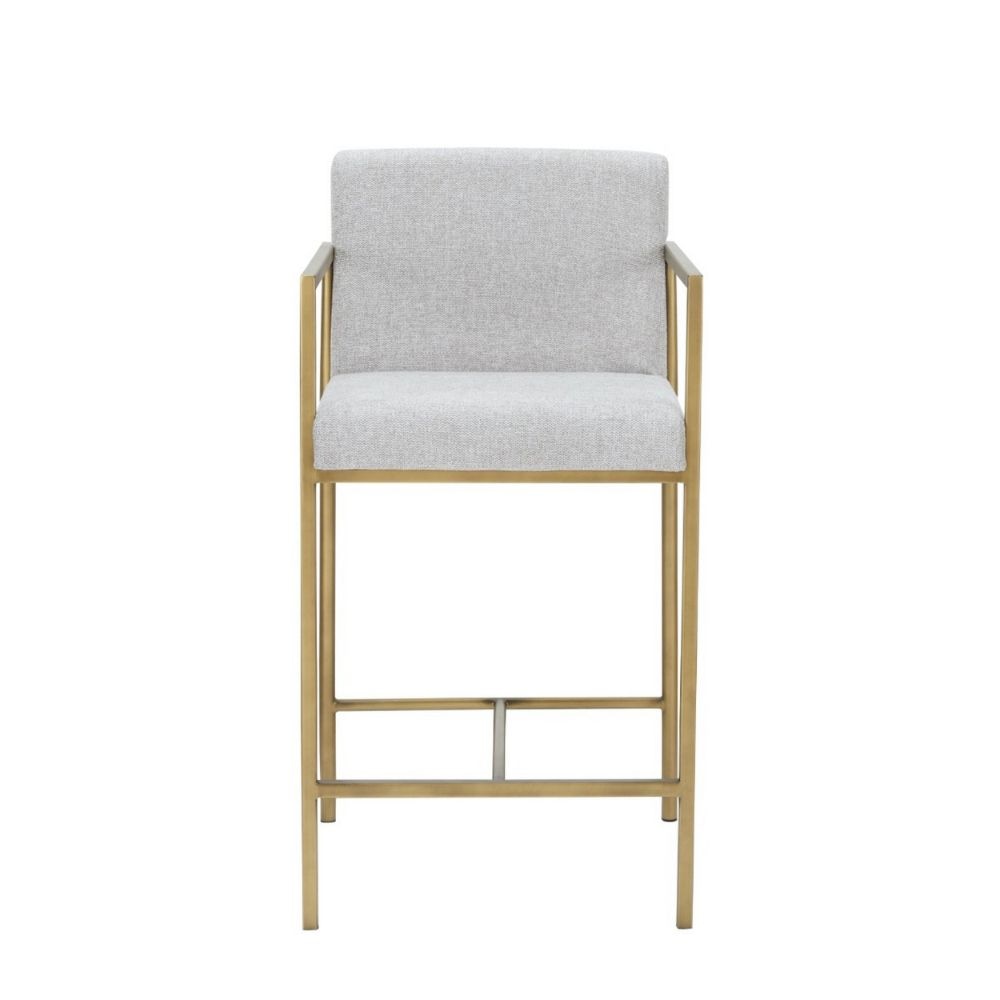 40 Counter Height Padded Stool White Fabric Brass Frame By Casagear Home BM301735