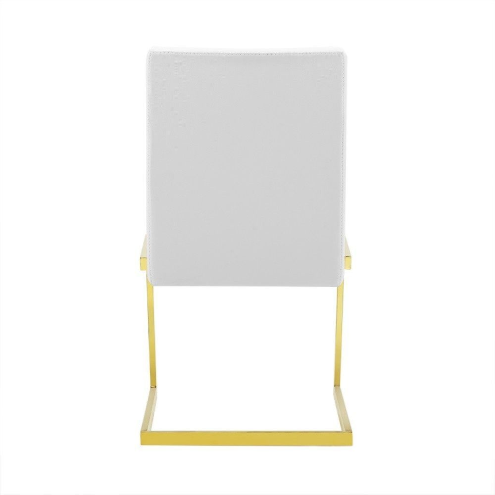 Set of 2 Dining Chairs White Faux Leather Gold Cantilever By Casagear Home BM301783