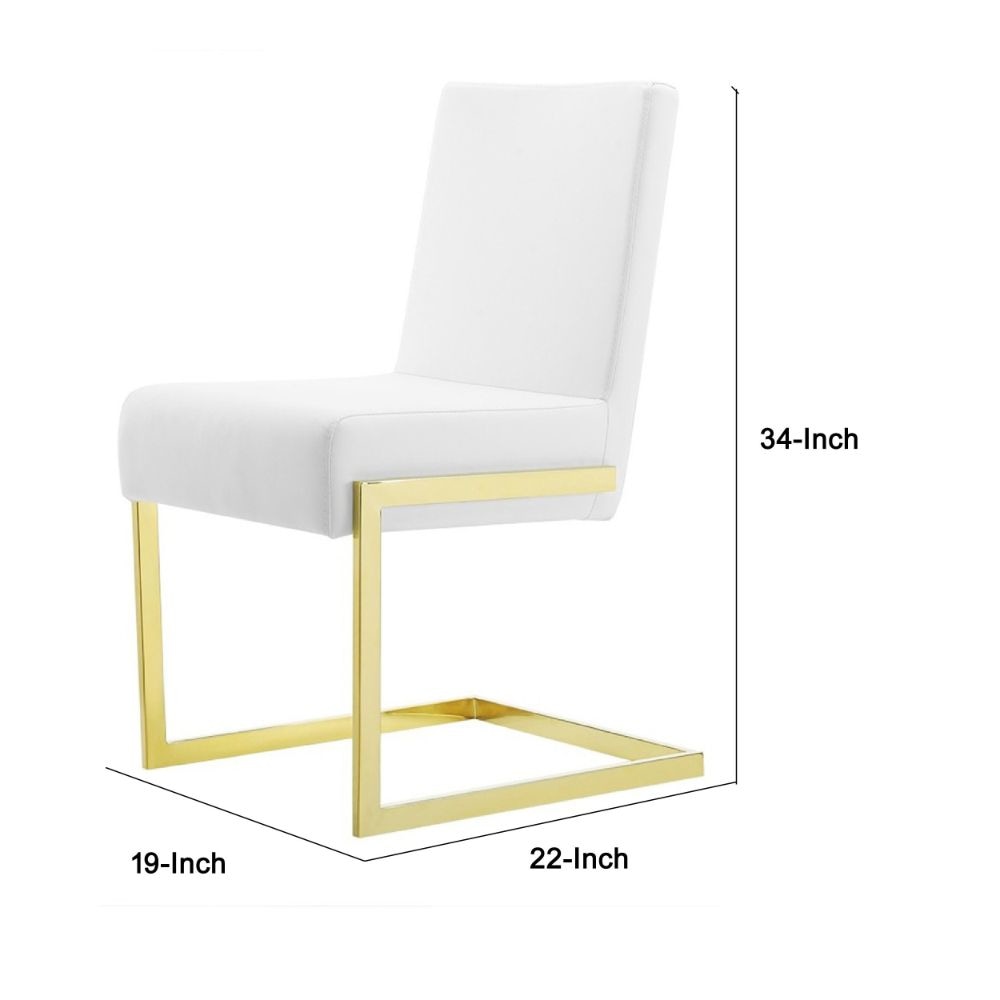 Set of 2 Dining Chairs White Faux Leather Gold Cantilever By Casagear Home BM301783