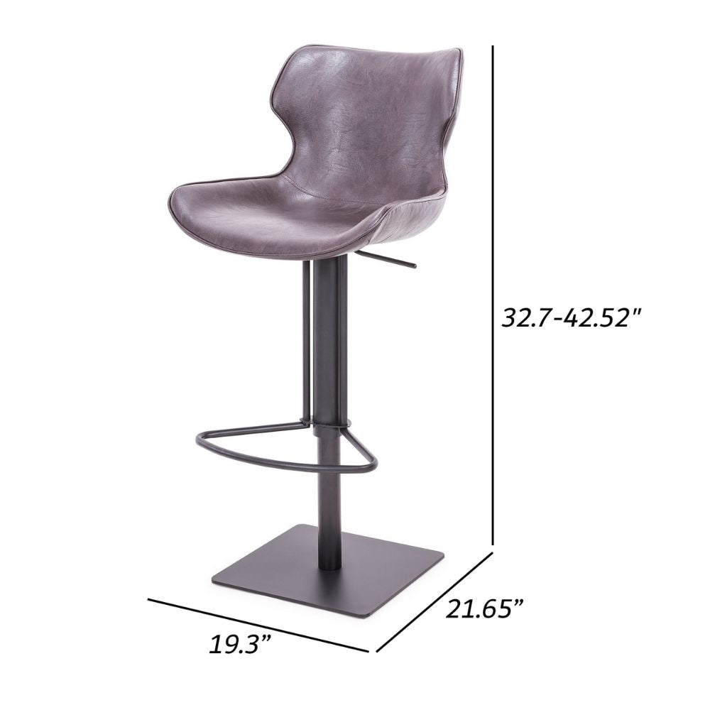 22-31 Adjustable Height Barstool Gray Vegan Faux Leather By Casagear Home BM301806