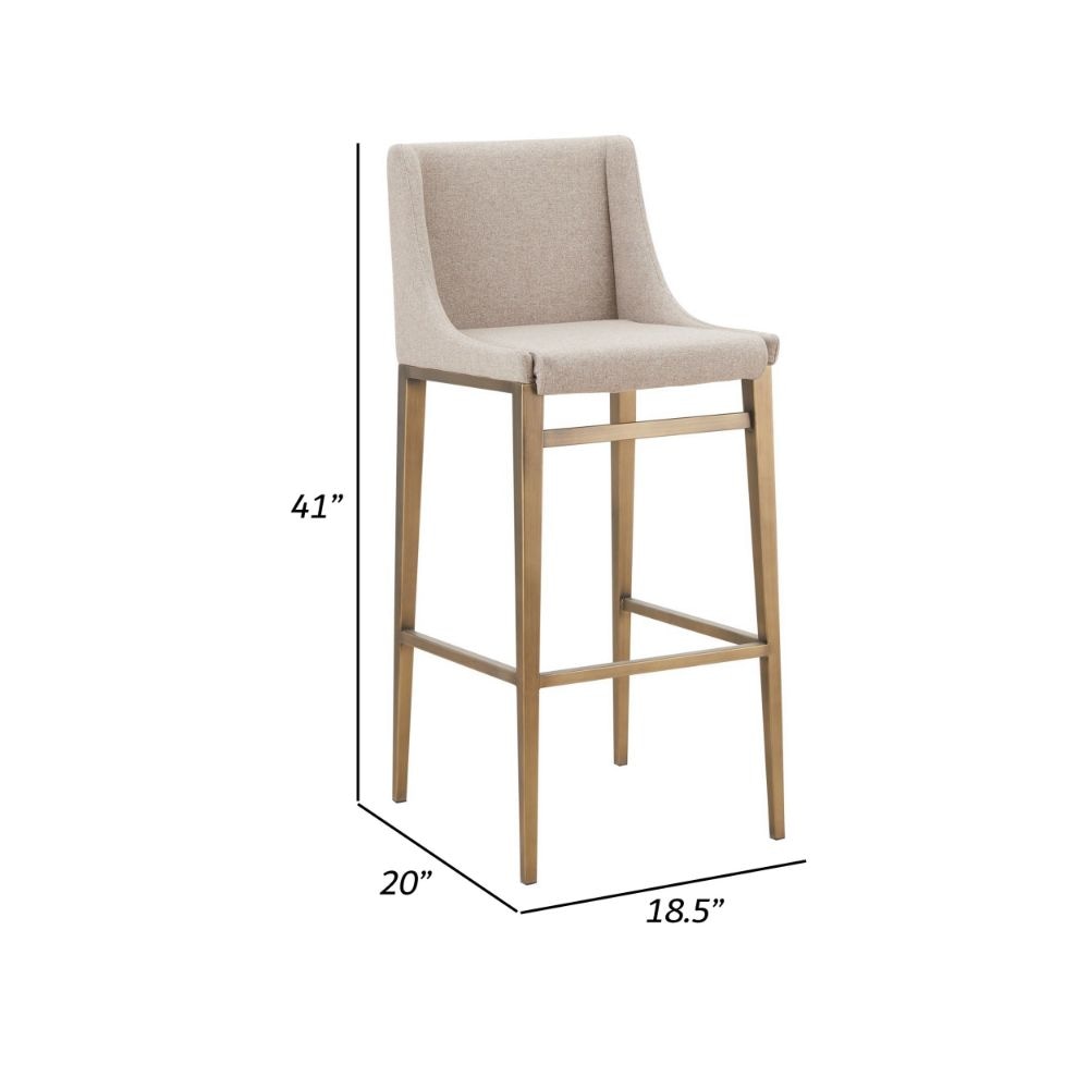 Cid Kenn 31 Bar Stool Set of 2 Beige Fabric Brass By Casagear Home BM301861