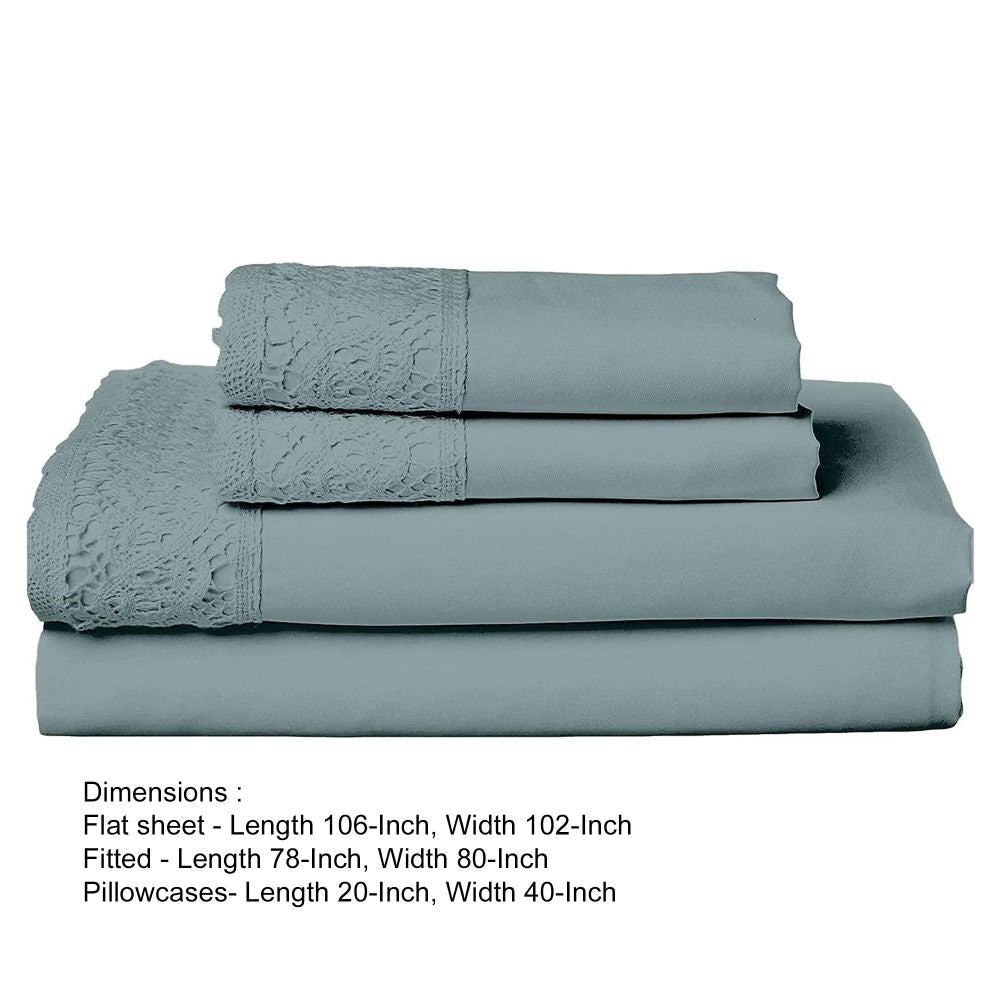 Edra 4 Piece Microfiber King Sheet Set with Lace Teal Gray By Casagear Home BM301871