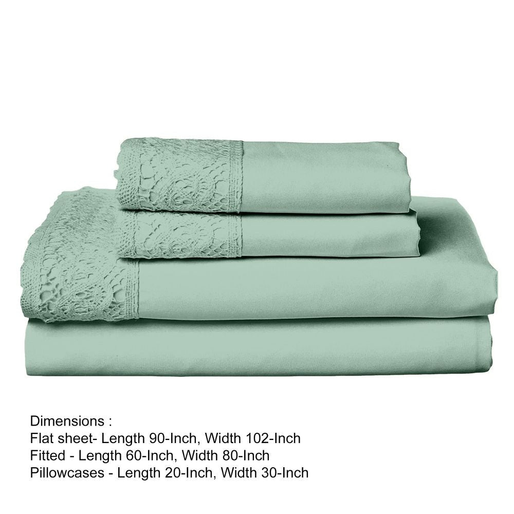 Edra 4 Piece Microfiber Queen Sheet Set with Lace Sea Green By Casagear Home BM301875