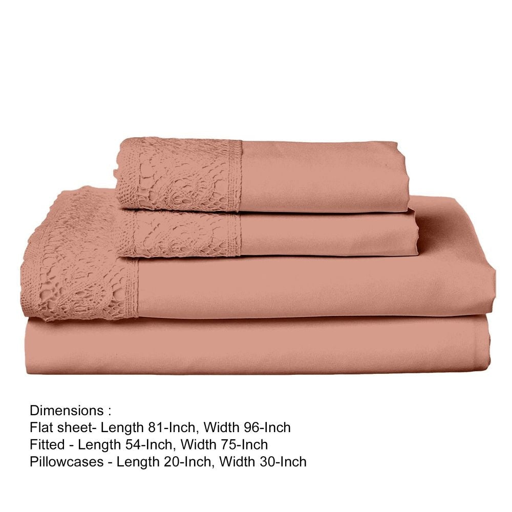 Edra 4 Piece Microfiber Full Sheet Set with Lace Dusty Pink By Casagear Home BM301879