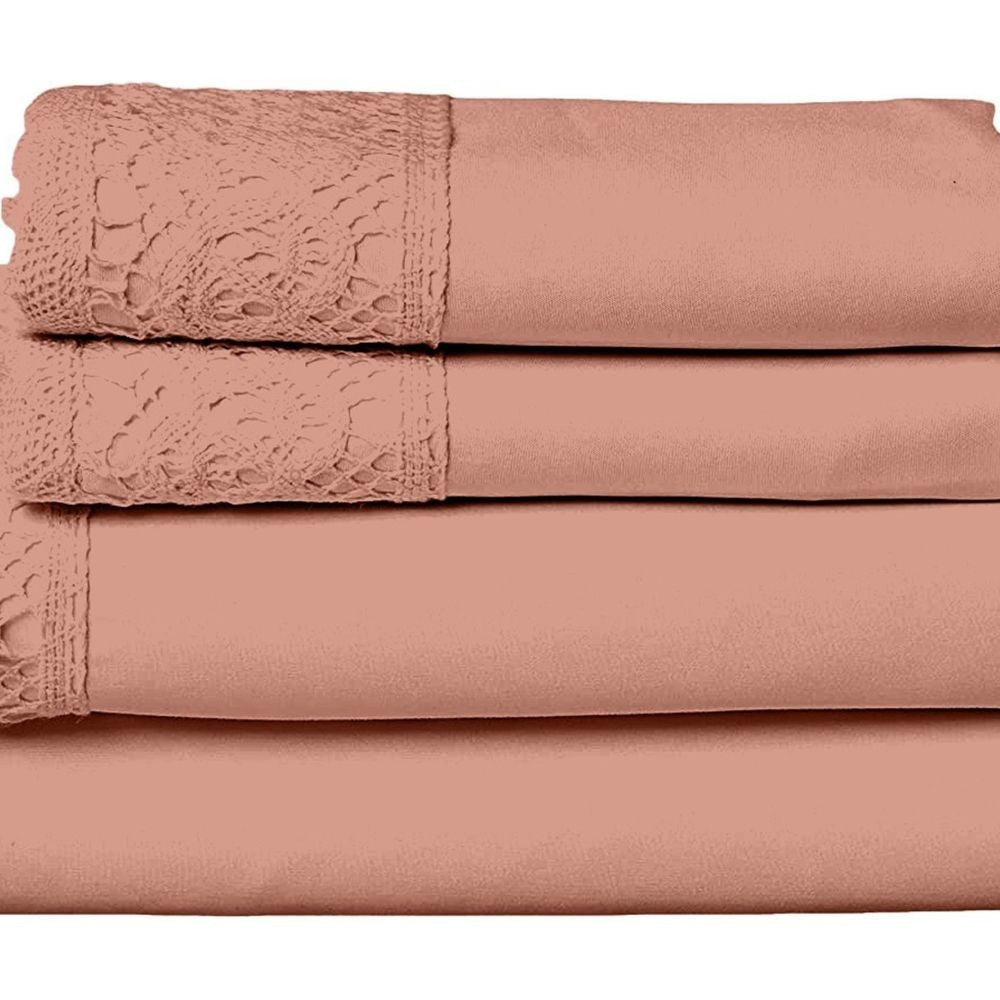 Edra 4 Piece Microfiber Queen Sheet Set Lace Dusty Pink By Casagear Home BM301880